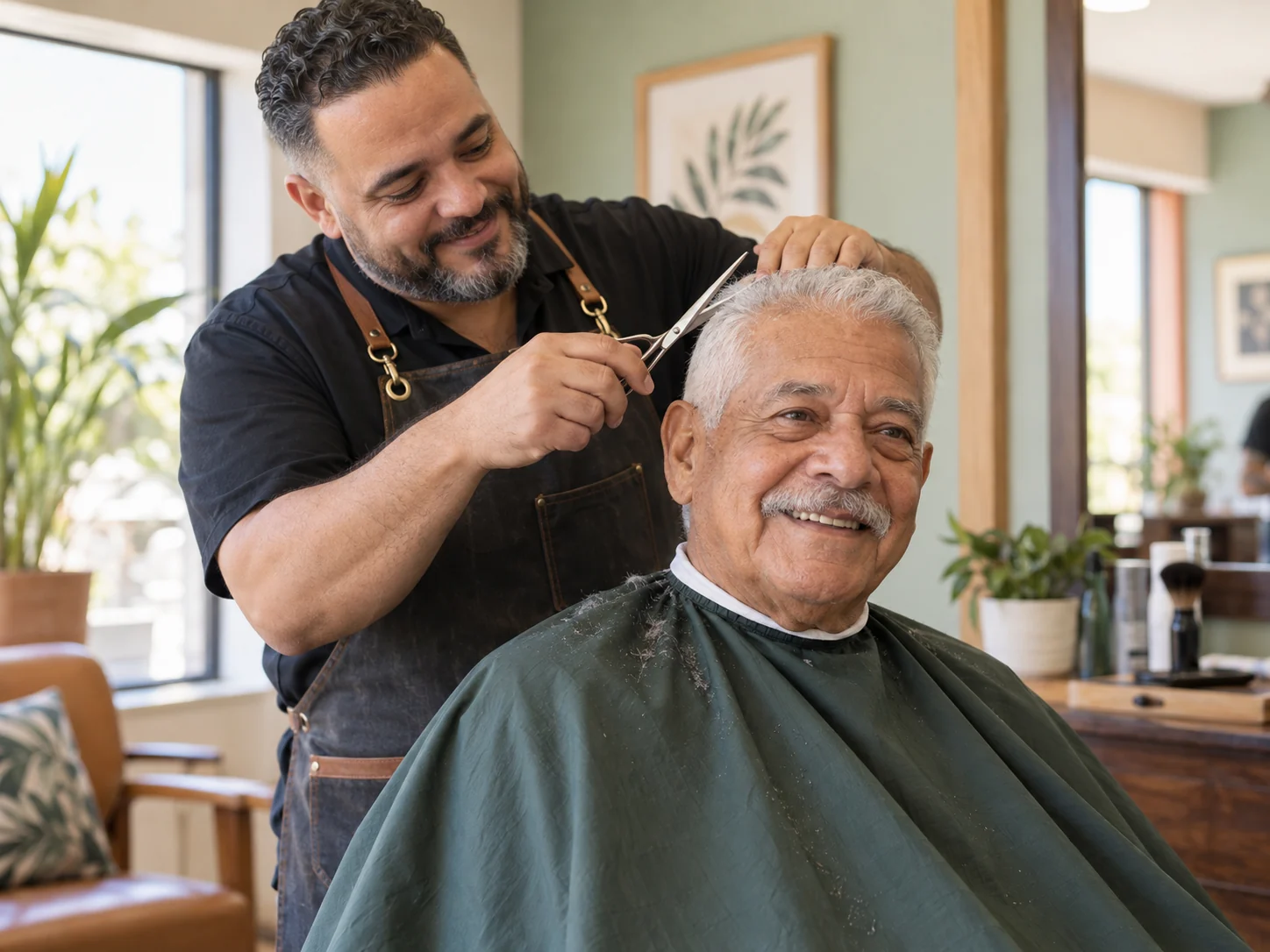Persona mayor recibiendo un corte de cabello